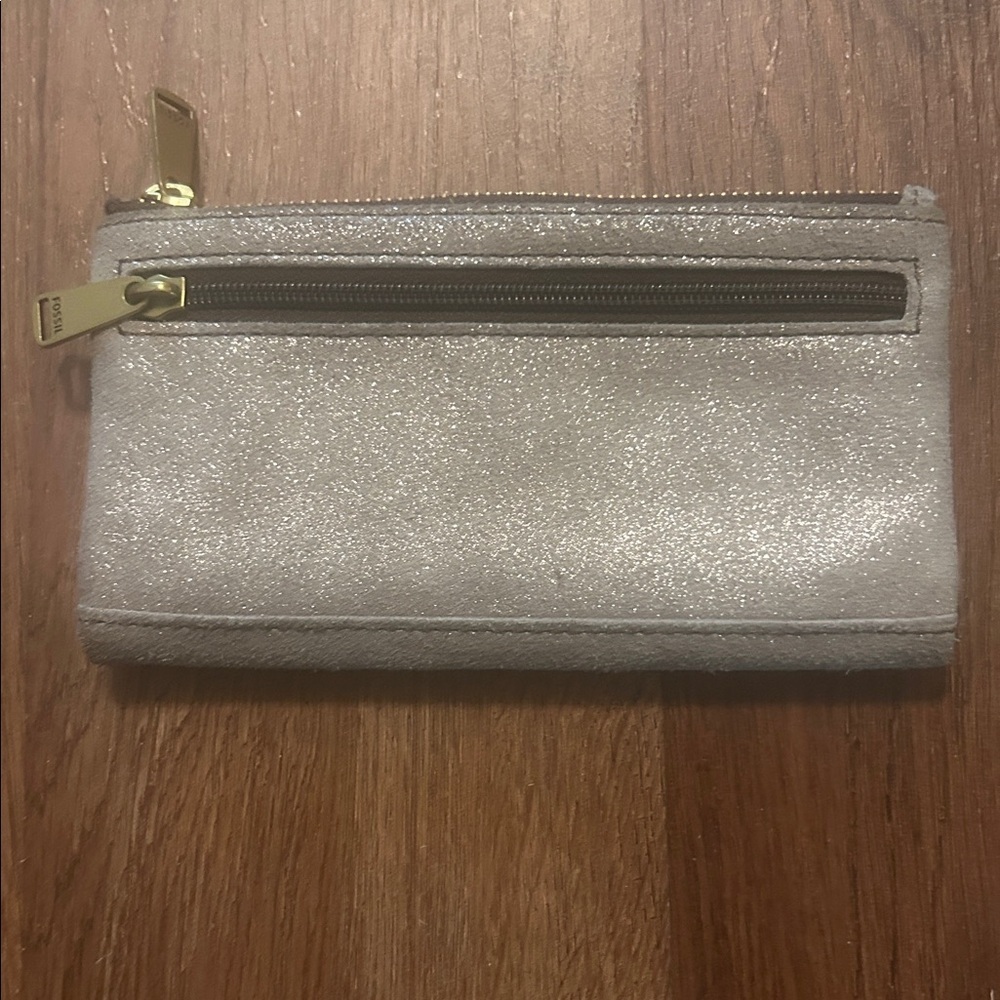 Fossil Suede Sparkle Taupe Clutch Wallet - Picture 2 of 4